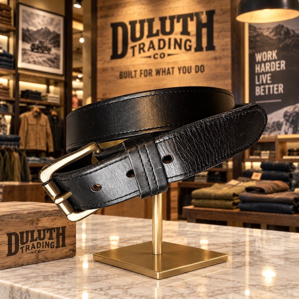 Duluth Trading Co Lifetime Leather Belt Men's 46 Black Solid Brass Buckle 6776